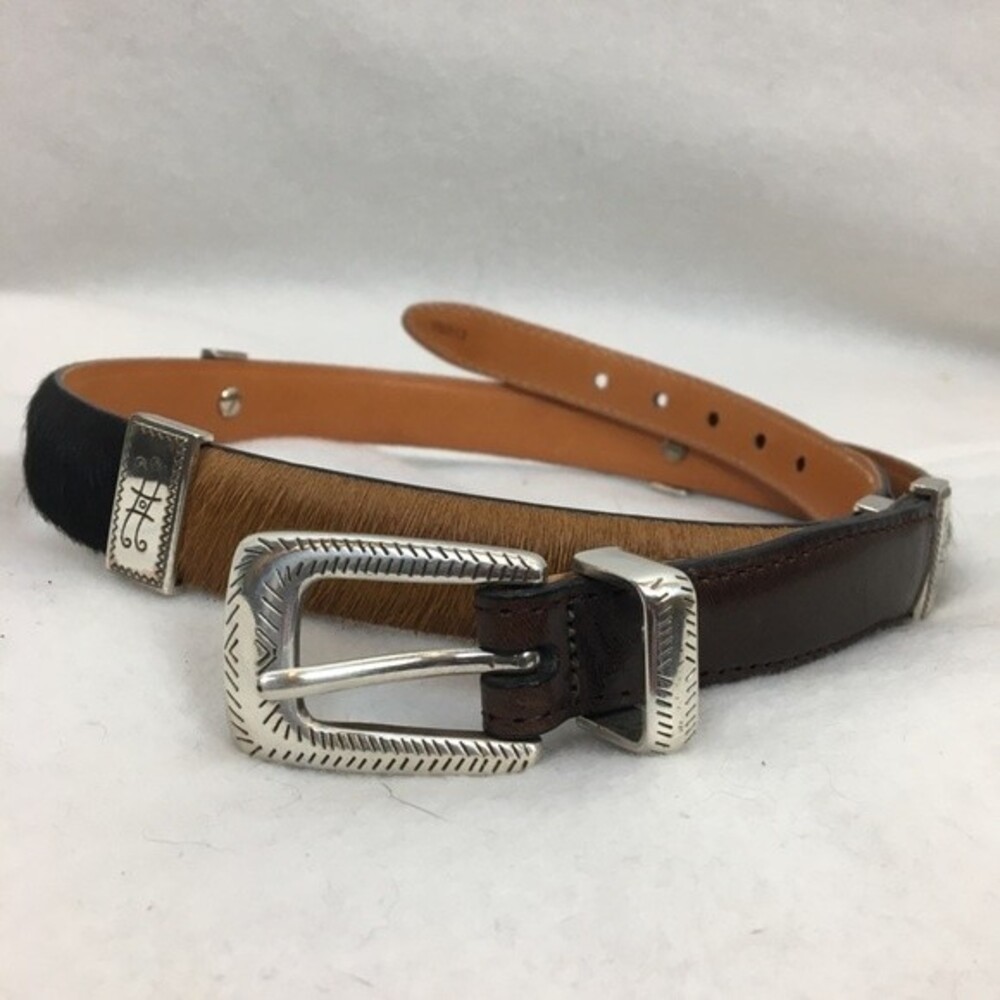 Brighton Pony Hair Black & Silver Metallic Concho Leather Belt M - Picture 3 of 9